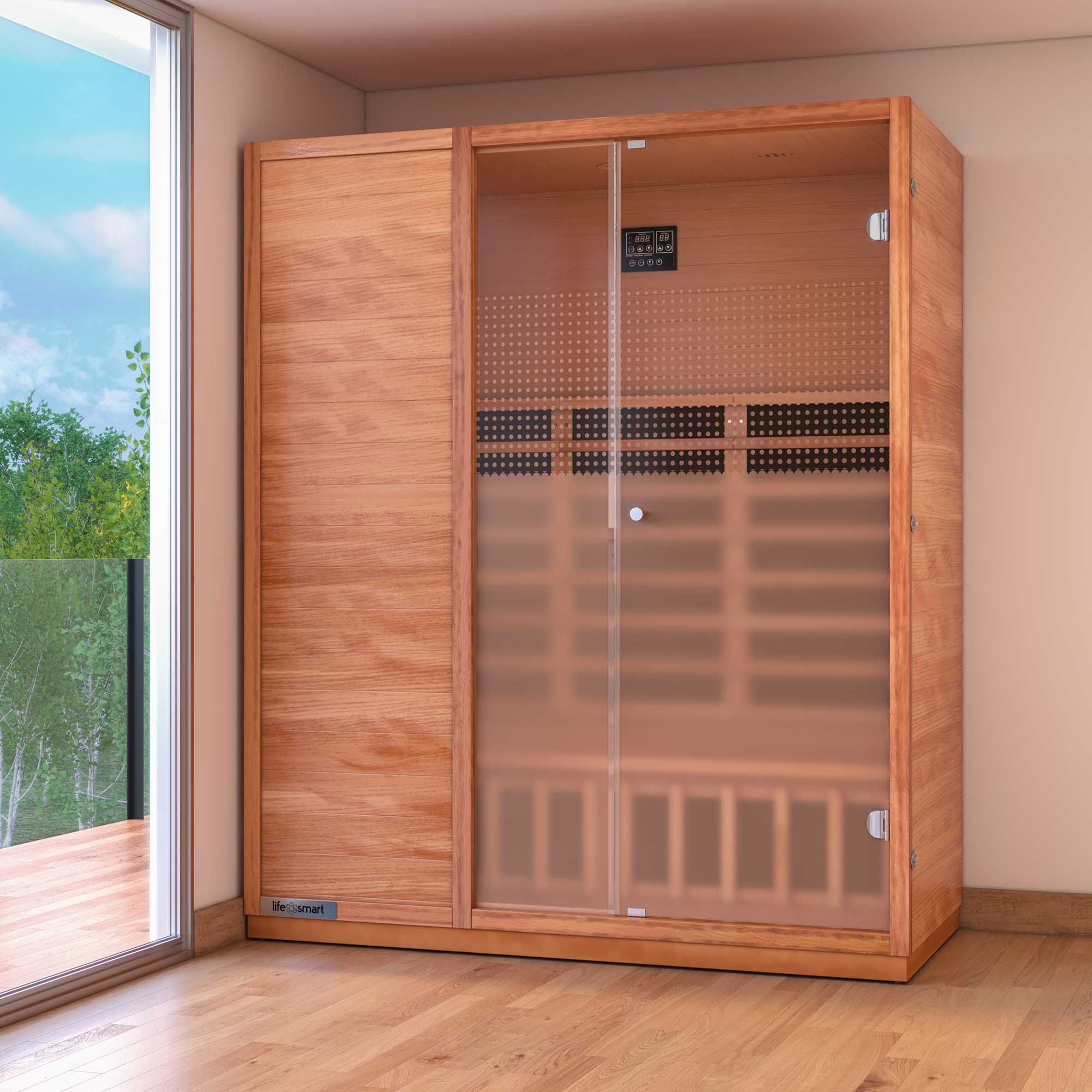 Lifesmart Sahara LSS-3 3-Person Indoor Okoume+Hemlock Infrared Sauna with 6 Carbon Heaters