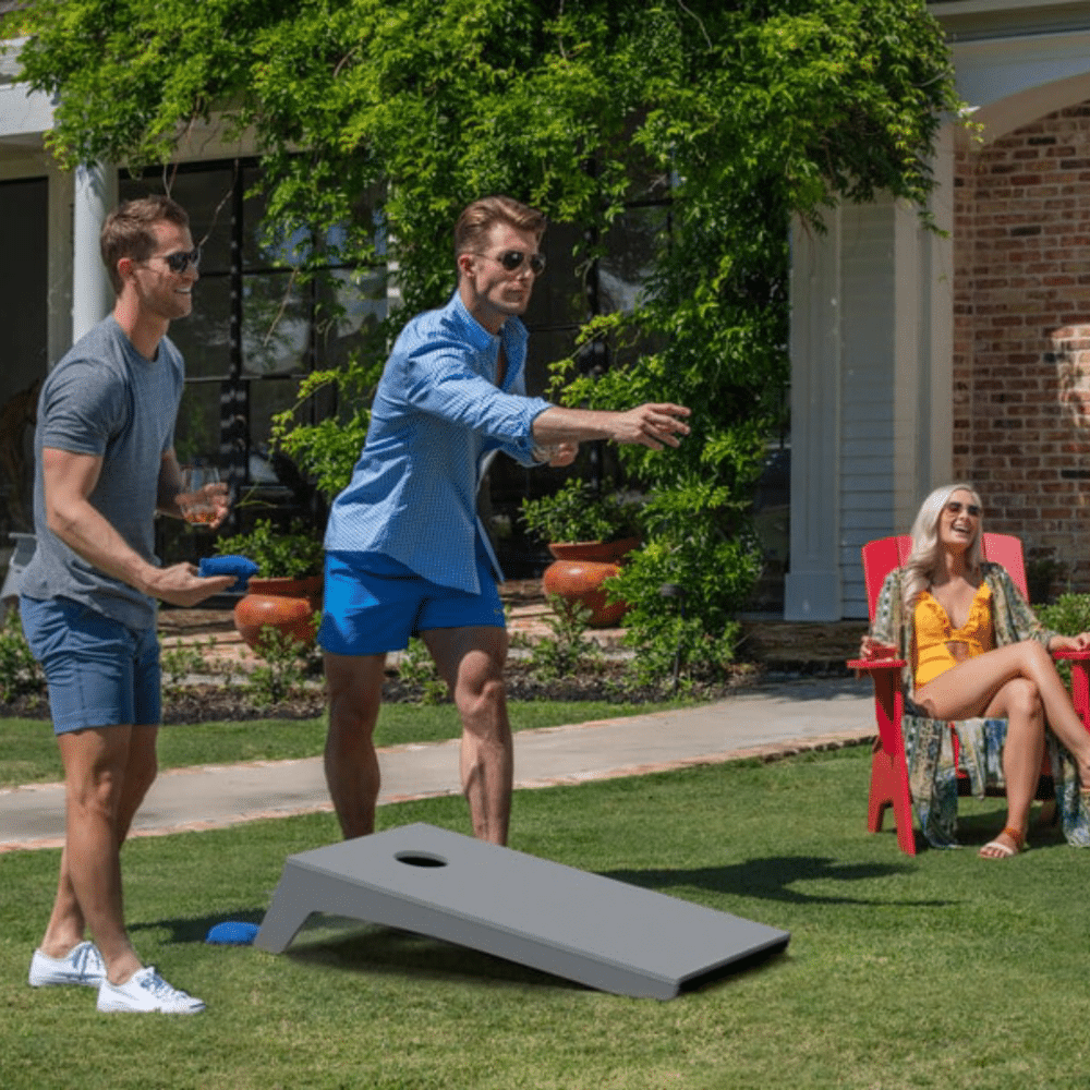 Ledge Lounger Cornhole Toss Grey Lifestyle Image 1