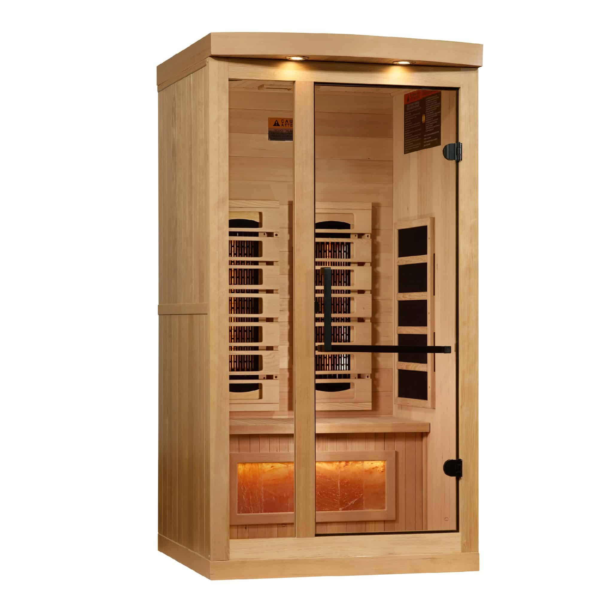 Golden Designs Reserve Edition 1 Person Infrared Sauna with Himalayan Salt Bar – Full Spectrum